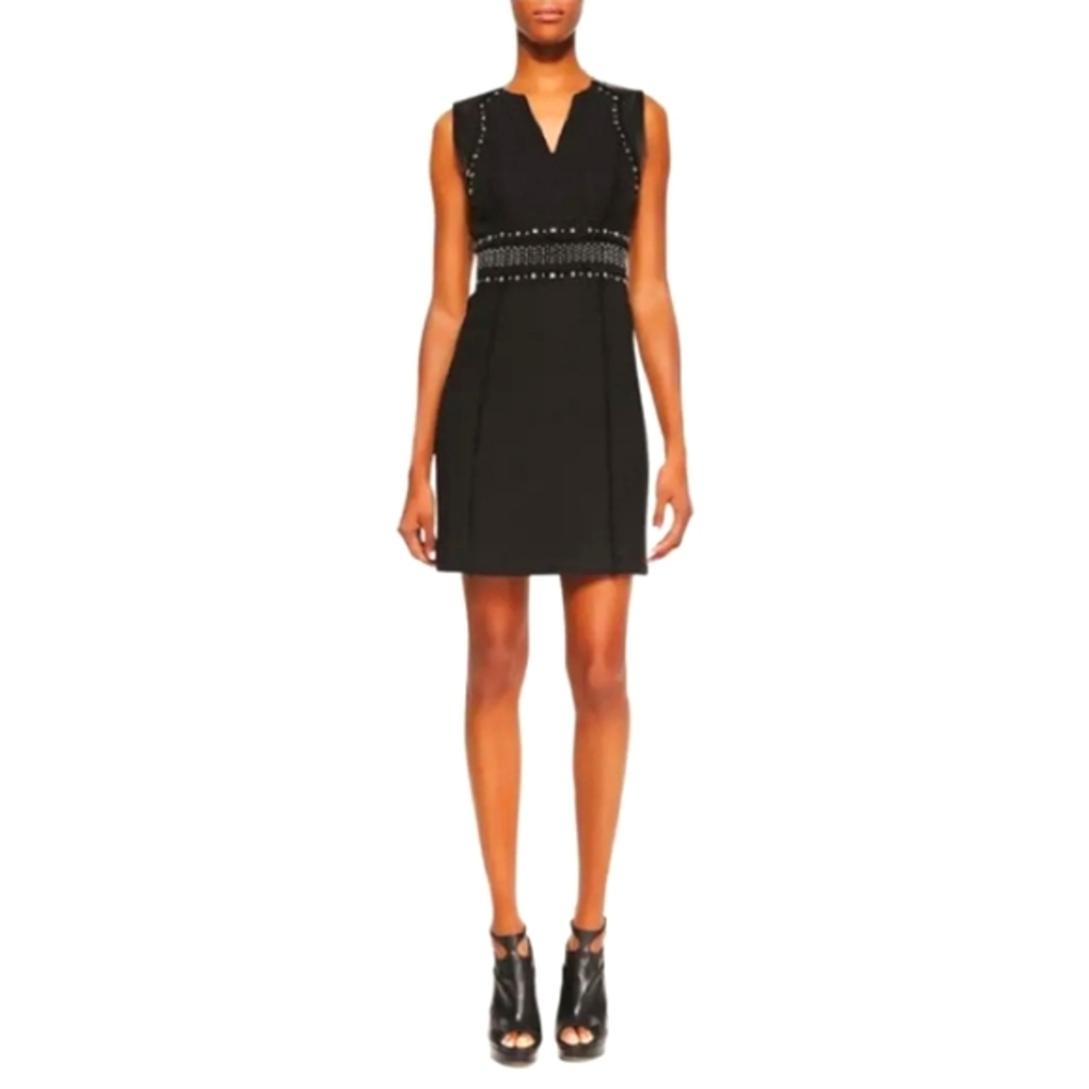 Rebecca Taylor Tweed And Leather Black Studded Dress Size 4